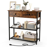 Giantex Entryway Table with Charging Station, Narrow Console Table with 2 Drawers & 2 Metal Mesh Shelves