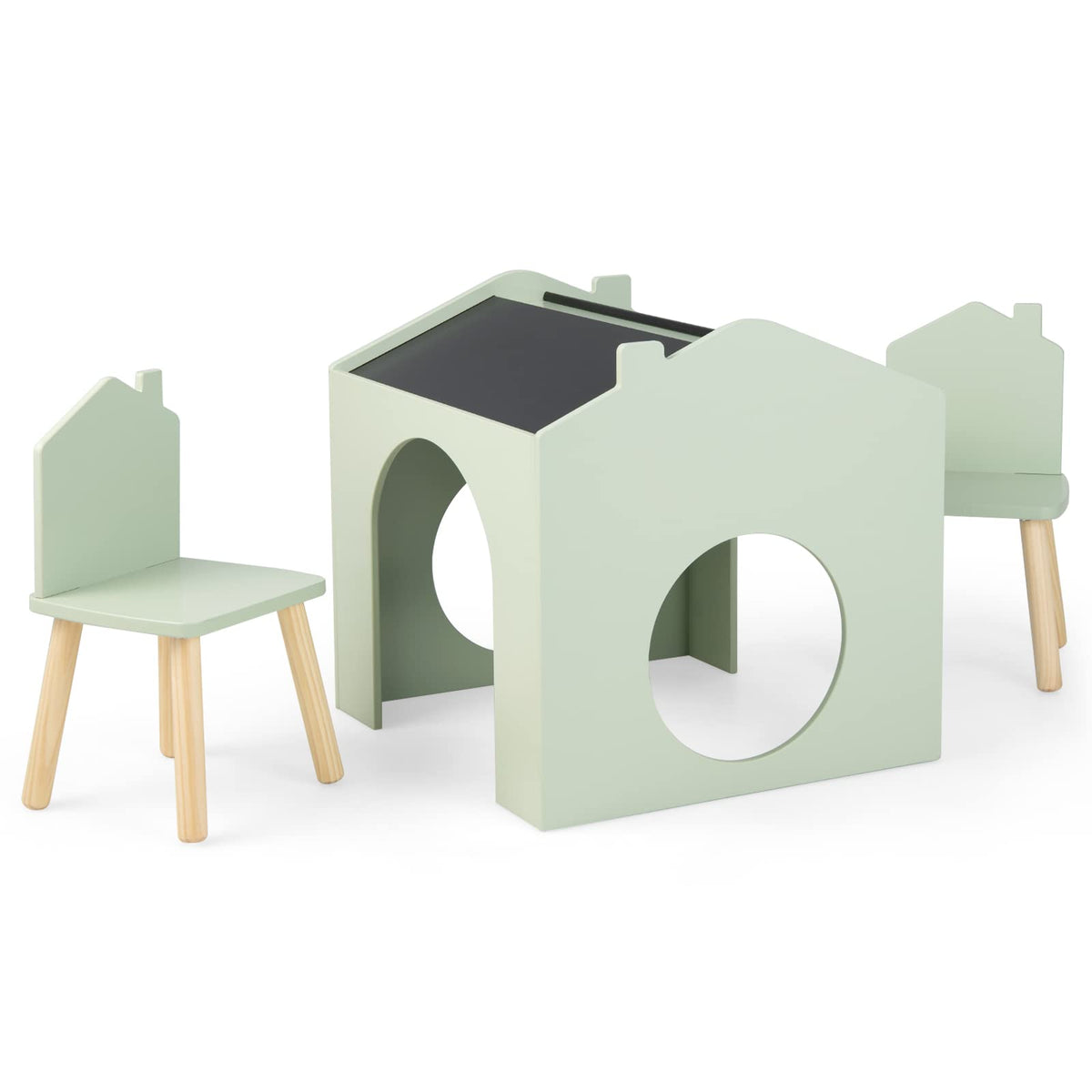 3 Pieces Kids Wooden Activity Play Desk and Chair Set with Chalkboards