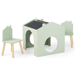 3 Pieces Kids Wooden Activity Play Desk and Chair Set with Chalkboards