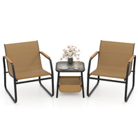 3-Piece Bistro Set, Patio Chairs & Side Table w/Storage Basket, Breathable Mesh Fabric