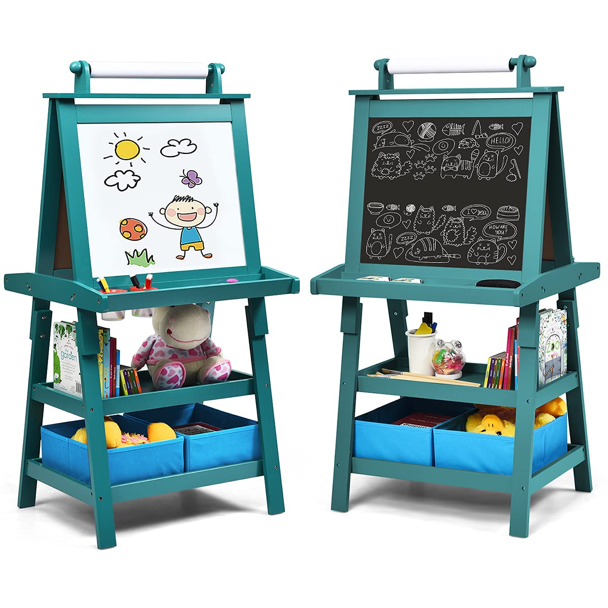 Kids Art Easel, 3 in 1 Double-Sided Standing Easel for Toddlers w/Chalkboard