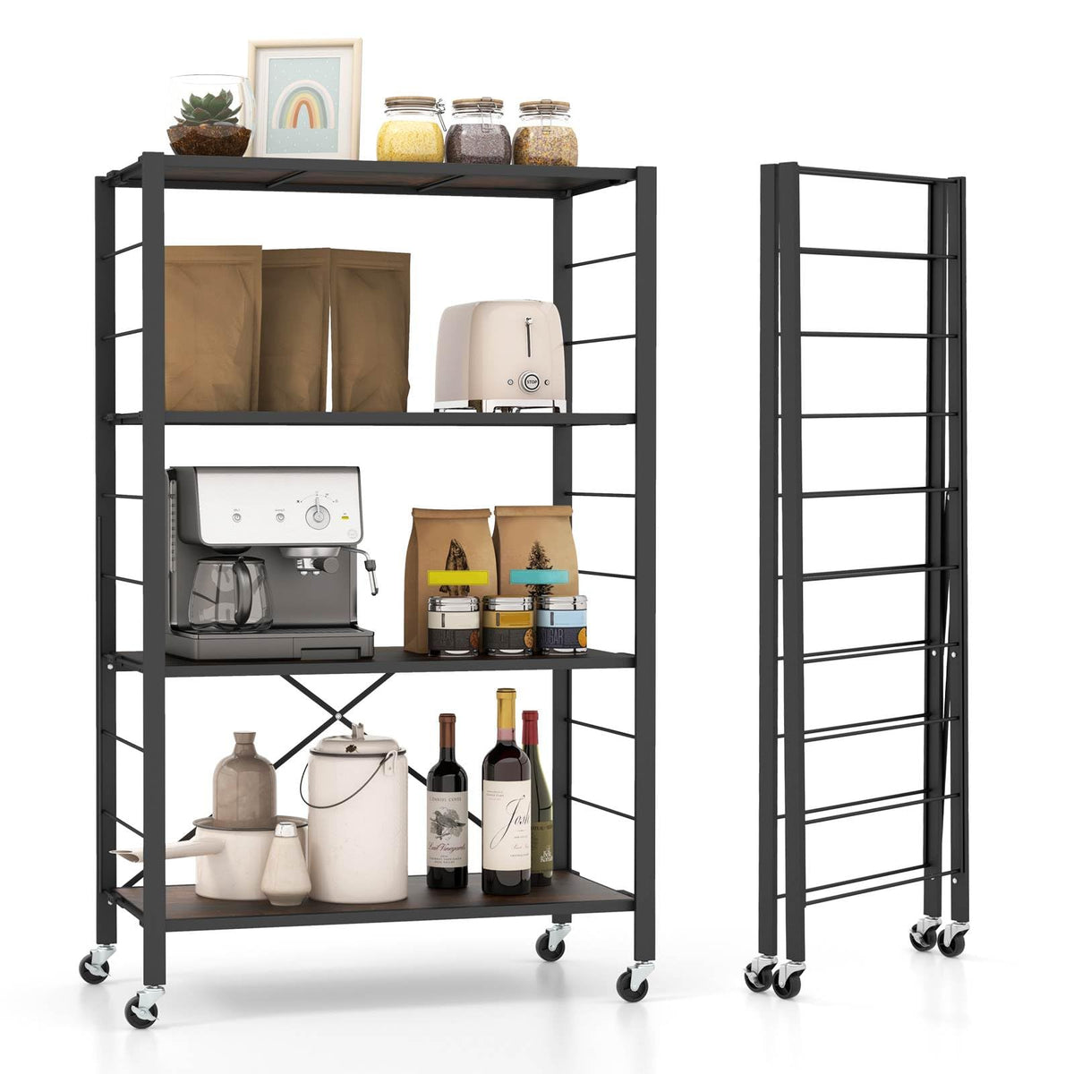 Giantex 3-Tier Foldable Shelving Unit, Heavy Duty Metal Shelves with Detachable Wheels