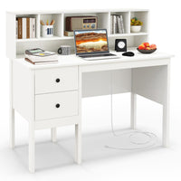 Giantex Writing Desk with USB Charging Ports & Power Outlets, 120cm Computer Desk with Drawers & 5-Cubby Hutch