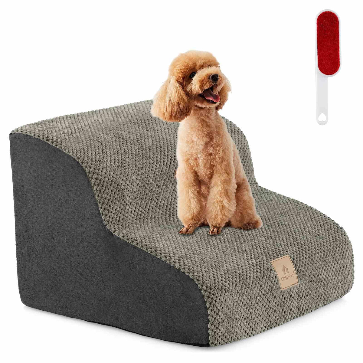 High-Density Foam Dog Ramp, 2-Tier Pet Stairs w/Washable Cover, Non-Slip Bottom