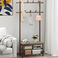 3-in-1 Hall Tree with 11 Hooks Hanging Rods and Shelves for Home