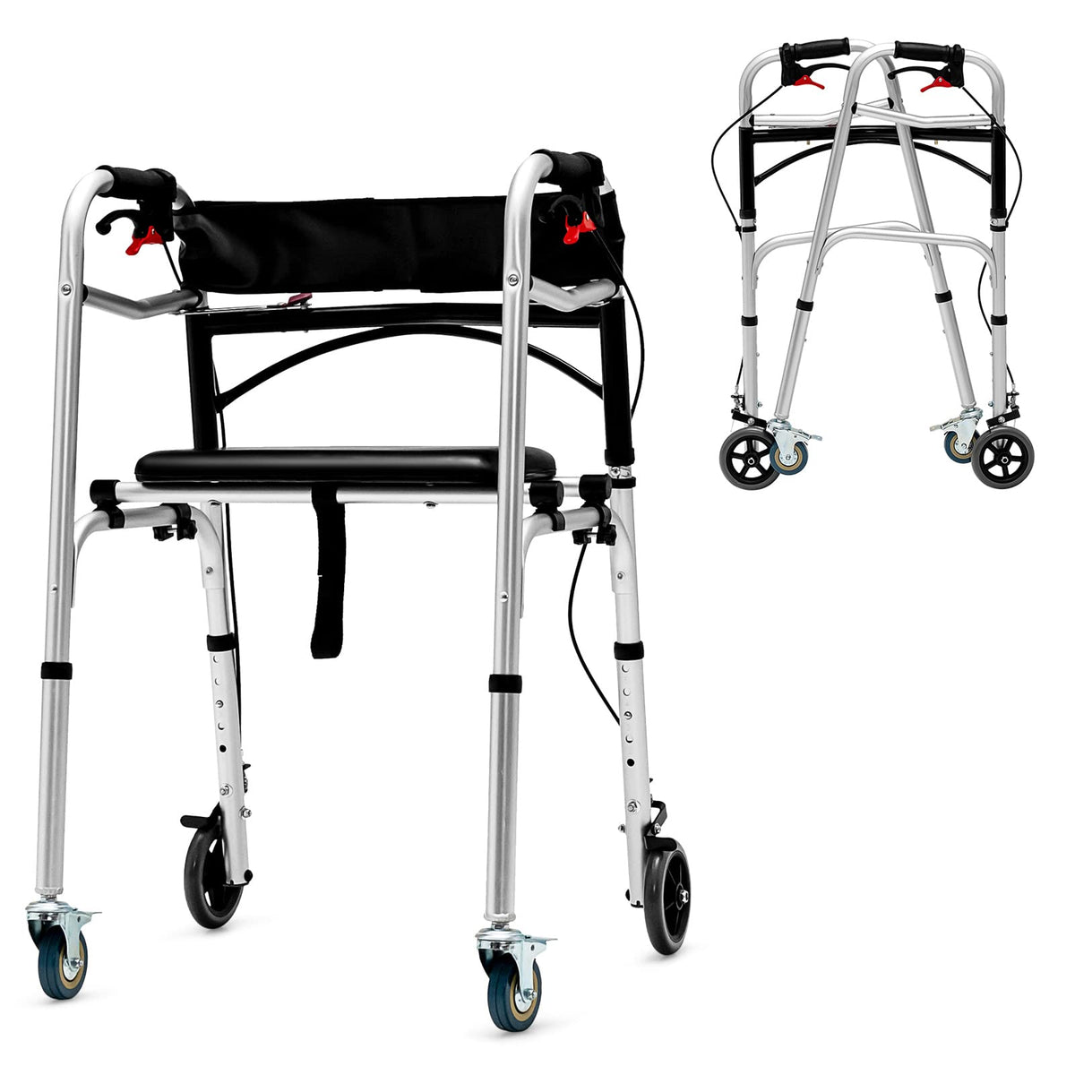 2-Button Folding Walker, Height Adjustable Walking Aid