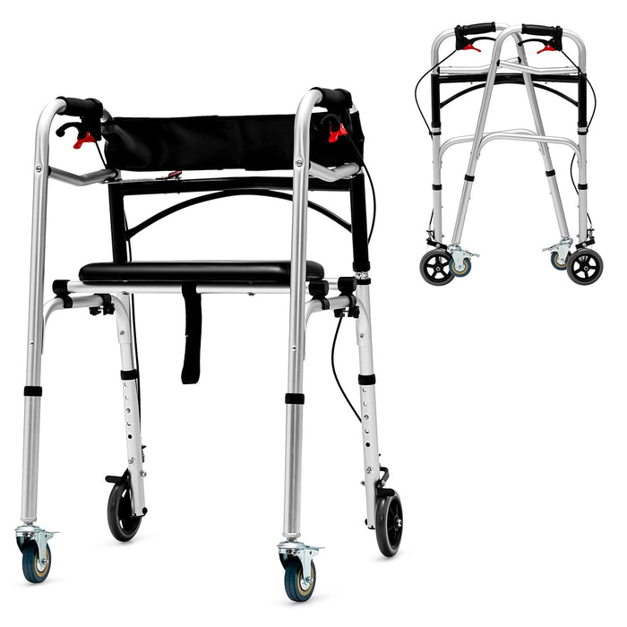 2-Button Folding Walker, Height Adjustable Walking Aid