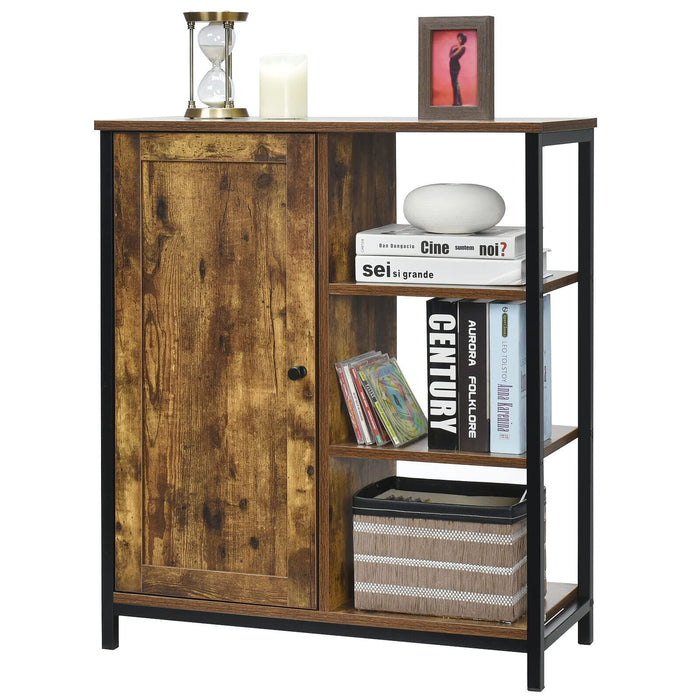 Giantex Industrial Storage Cabinet, Free Standing Cupboard with 3 Open Shelves & Door