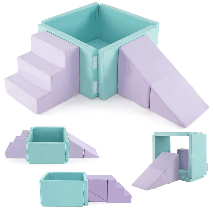 Kids Crawl & Climb Foam Play Set, 3-in-1 Foam Climbing Blocks Suede Fabric Soft Play Set w/Ball Pit (Balls Not Included)