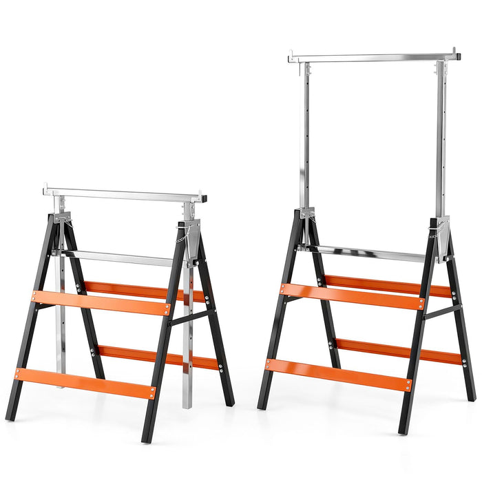 2 Pack Folding Saw Horses, Heavy Duty Metal Adjustable Height Sawhorse Set