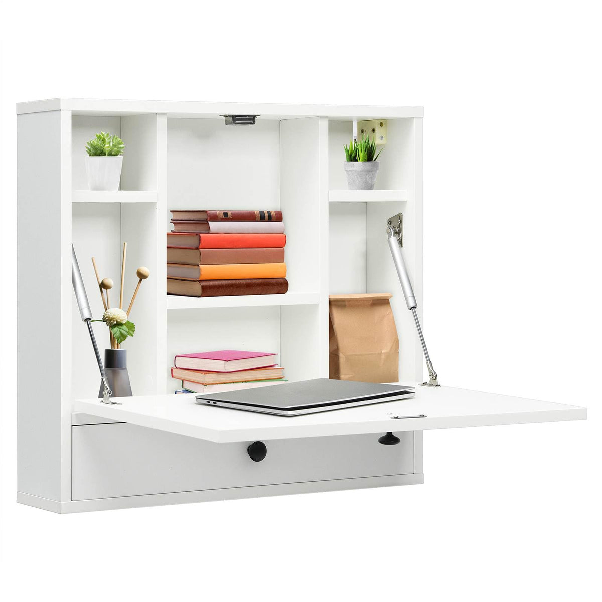 Floating Computer Desk with Storage Drawer & Shelves