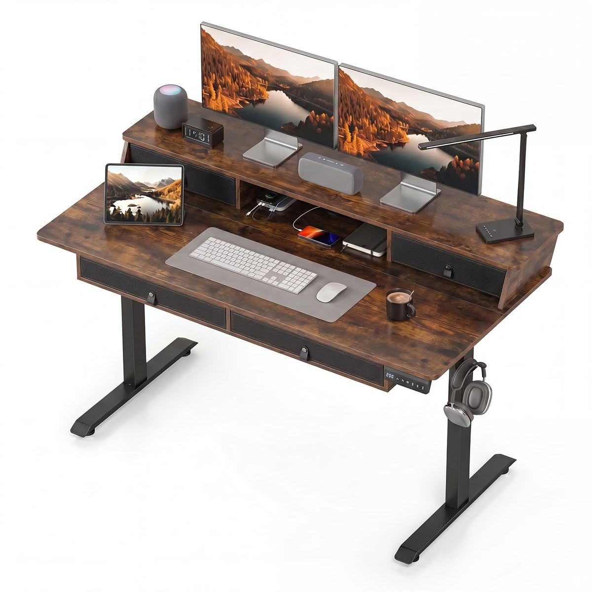 Giantex Electric Standing Desk 140cm w/Monitor Stand&Drawers