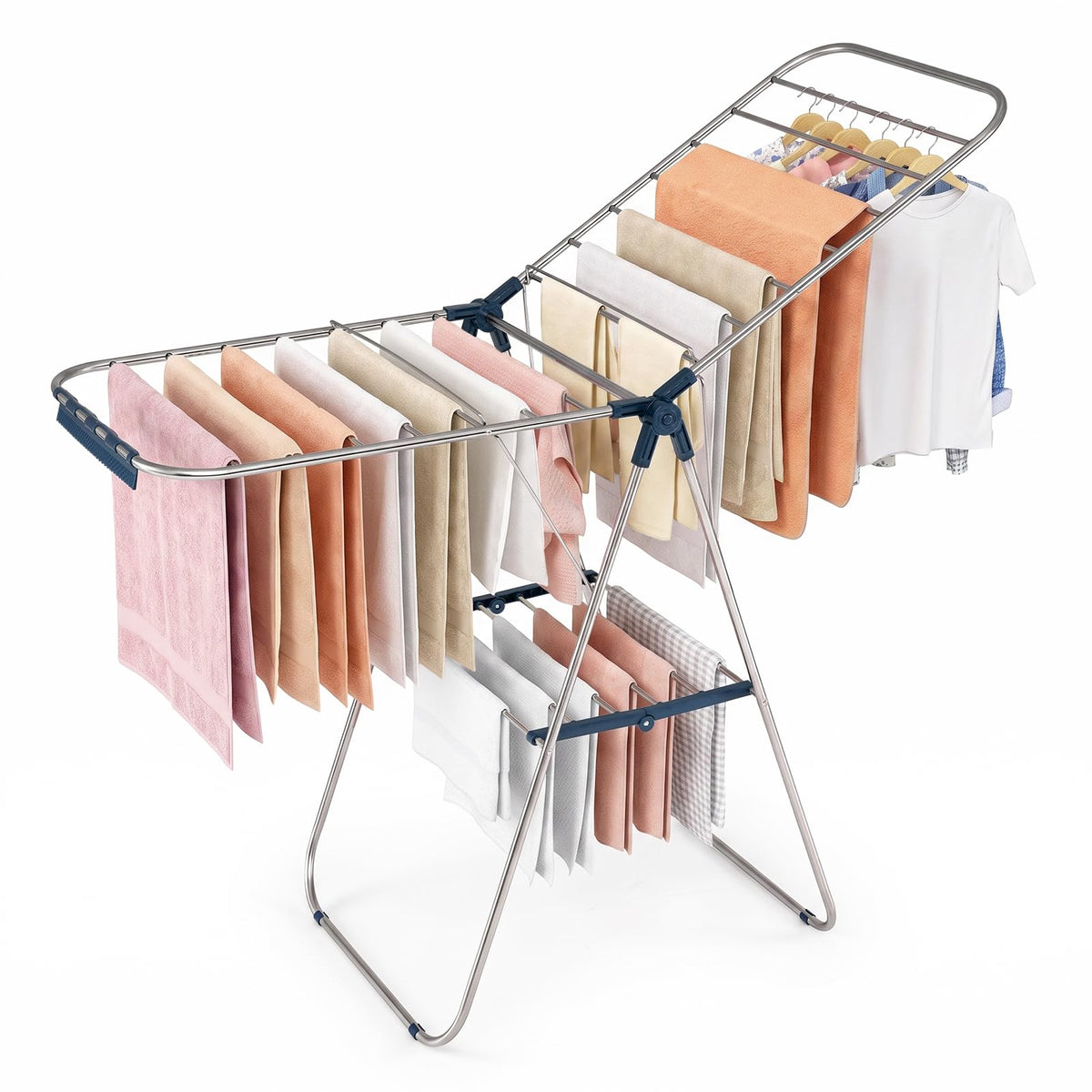 Foldable Clothes Drying Rack with Sock Clips Space-Saving Laundry Drying Rack