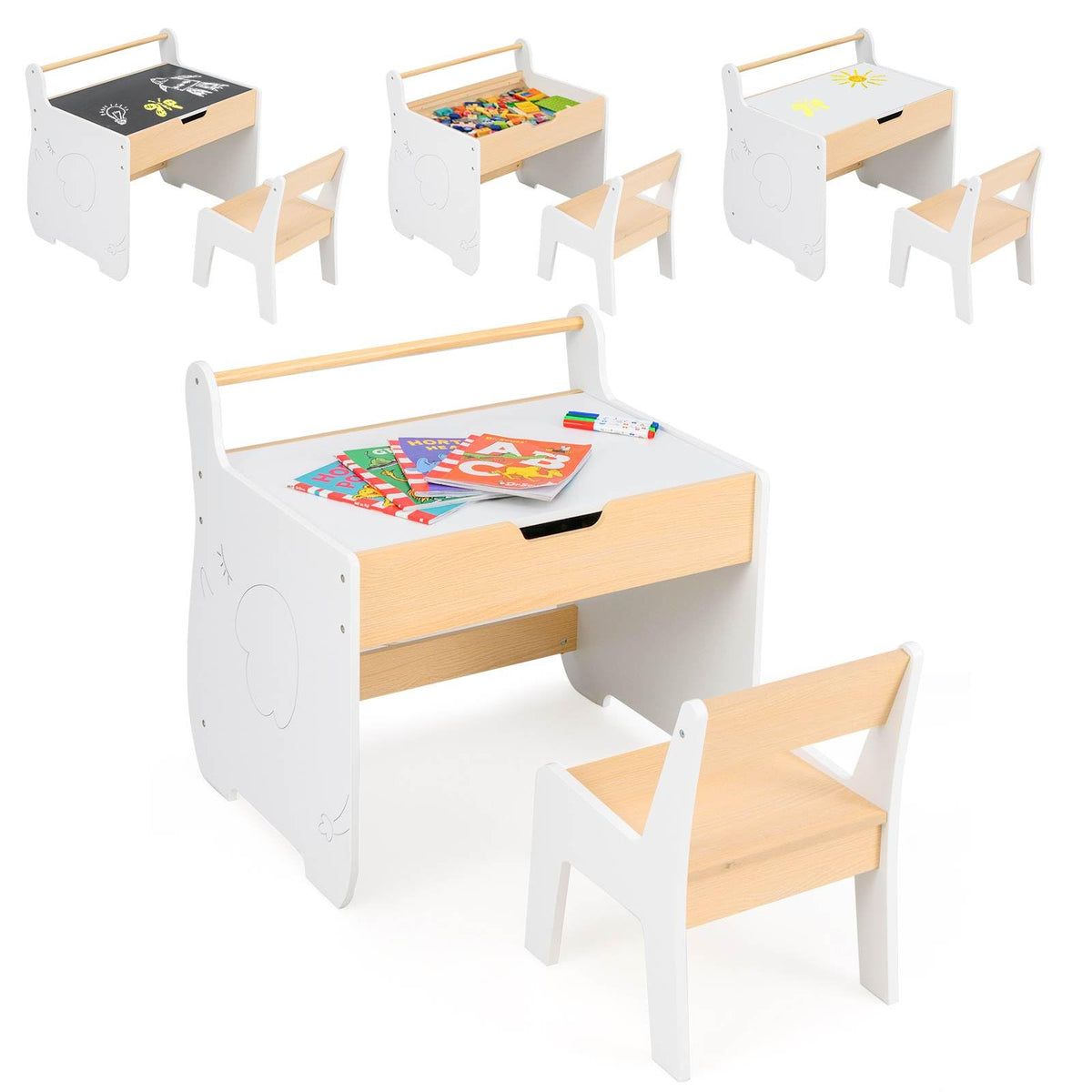 3 in 1 Kids Wood Table and Chair Set