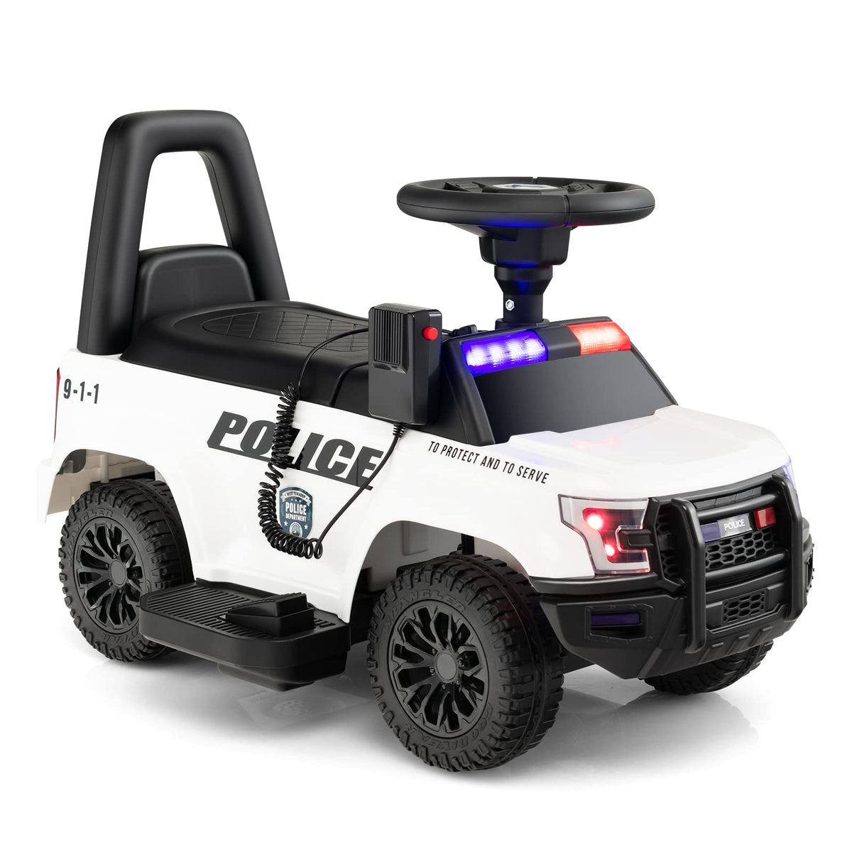 Kids Ride On Police Car, 6V Battery Powered Electric Toy Car w/Real Megaphone, Music