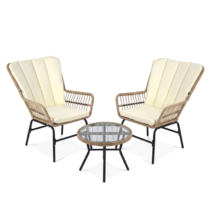 3 Pieces Patio Bistro Set, Outdoor PE Wicker Conversation Set