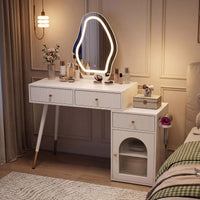 Giantex Vanity Desk with Mirror, Modern Dressing Table with 3 Light Colors & Adjustable Brightness