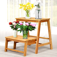 Giantex Two-Tier Step Stool, Foldable Bamboo Step Stool