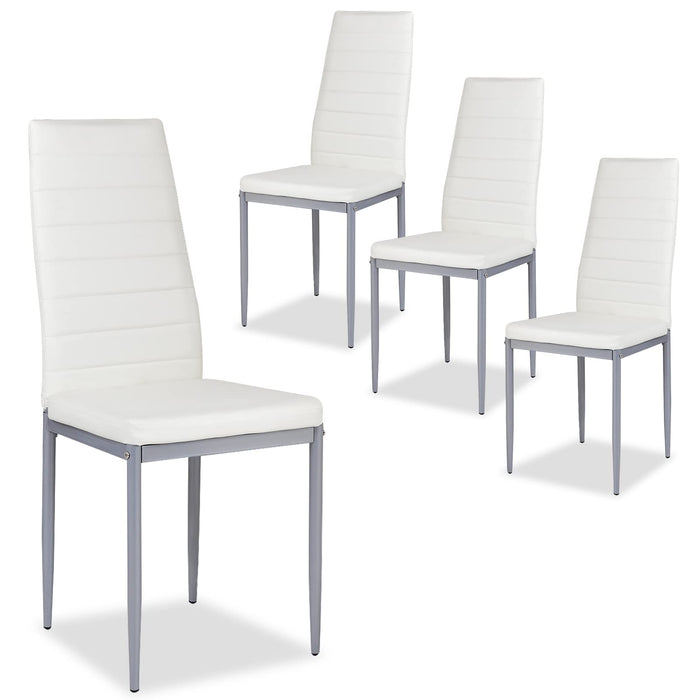 Giantex Set of 4 Dining Chairs with High Backrest, Kitchen Chair with Metal Legs, Leather Seat