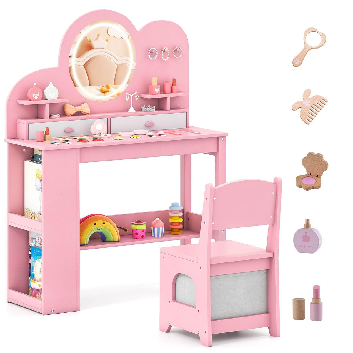 Princess Vanity Table and Chair Set with 2 Drawers