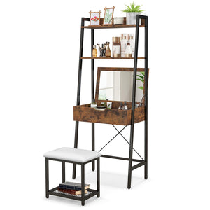 Giantex Vanity Set with Flip Top Mirror, Ladder Vanity Desk with Shelves