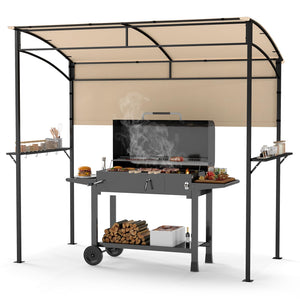 Patio Barbecue Canopy with Serving Shelf and Storage Hooks for Garden
