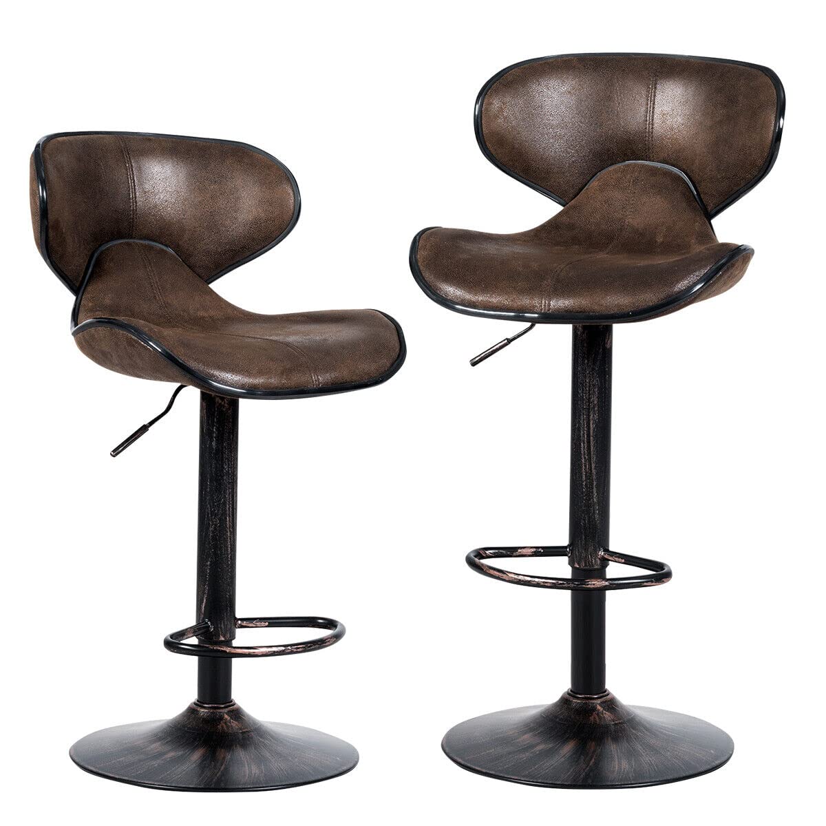 Giantex Bar Stool Set of 2, Adjustable Swivel Counter Height Chair w/Footrest & Heavy-Duty Base, Retro Brown