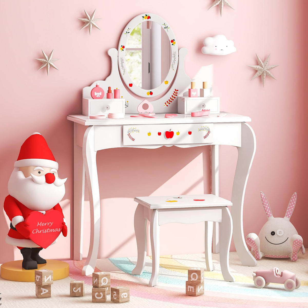 Kids Vanity Set with 360° Rotatable Mirror & Whiteboard for Kids Aged 3 +