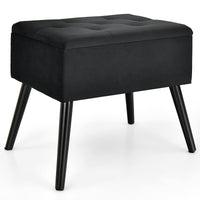 Giantex Velvet Storage Ottoman, Flip Top Stool w/Solid Wood Legs High Stability, Black