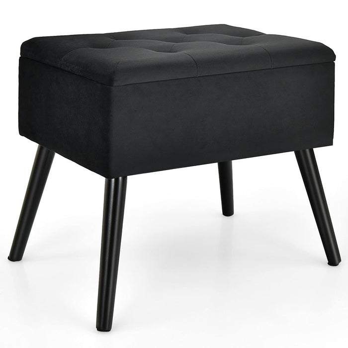 Giantex Velvet Storage Ottoman, Flip Top Stool w/Solid Wood Legs High Stability