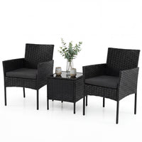 PE Rattan 3-Piece Patio Bistro Set with Tempered Glass Table