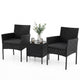PE Rattan 3-Piece Patio Bistro Set with Tempered Glass Table