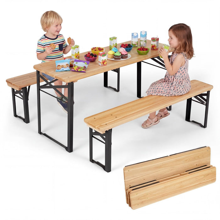 110 CM Folding Kids Picnic Table & Bench Set, No Assembly Wooden Toddler Table
