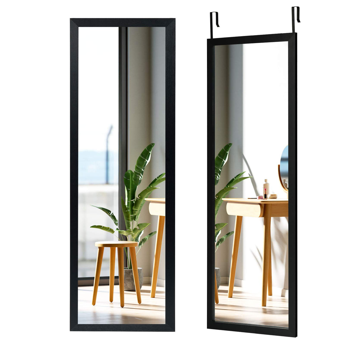 Giantex Over The Door Wall, 120CM x 37CM Full Length Mirror with Hanging Hooks, Wall Mounted Dressing Mirror