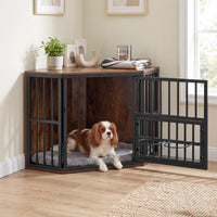 Corner Dog Crate 2-in-1 Kennel and TV Stand with Adjustable Dog Bowl Rack