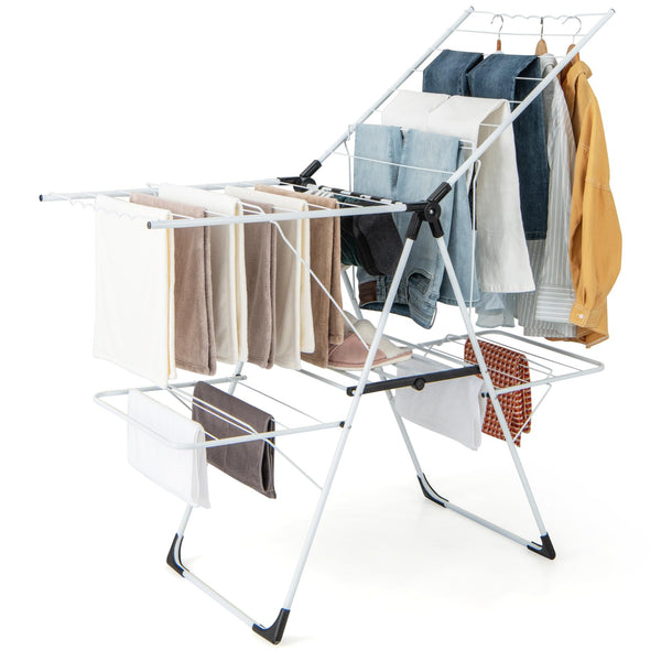 Giantex Folding Clothes Drying Rack, 2-Tier Metal Laundry Drying Rack Laundry Drying Rack with Height-Adjustable Wings