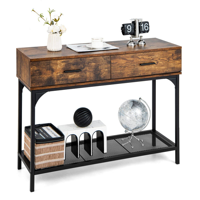 Giantex Industrial Console Table with Drawer, Behind Couch Table for Small Space, Kitchen Buffet Table with Anti-Tipping Kit