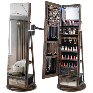 Giantex 360° Swivel Jewelry Cabinet w/Full-Length Mirror