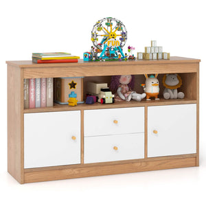 Toy Storage Organiser for Kids, Storage Chest with 2 Drawers, 2 Closed Cabinets and 1 Open Compartment for Books and Dolls