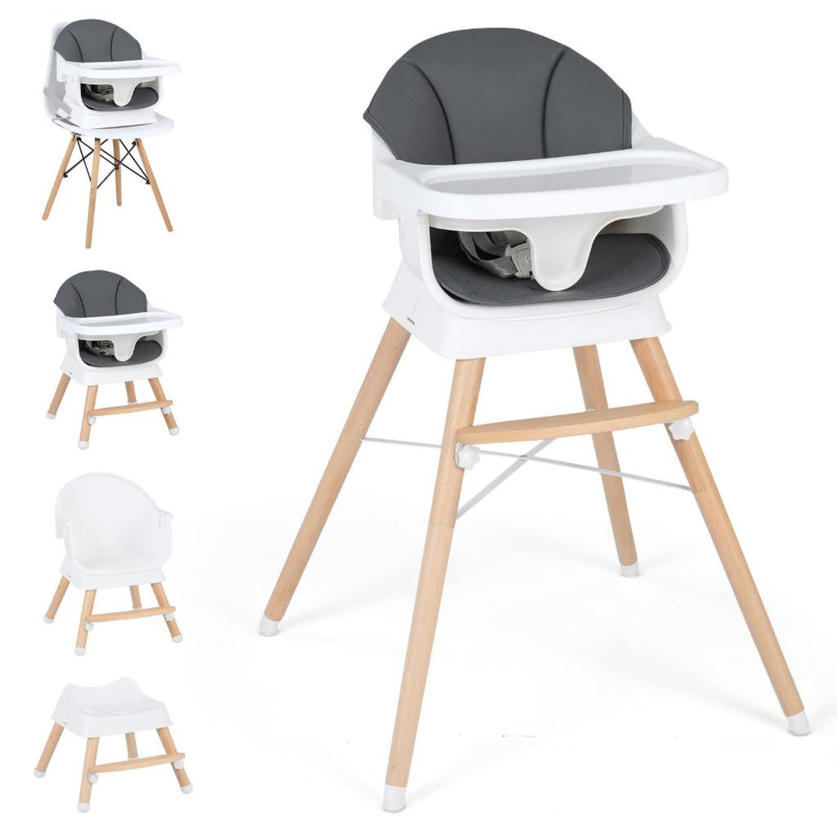 Convertible High Chair for Babies and Toddlers with 3-Position Adjustable Tray and 5-Point Harness