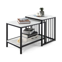 Giantex Nesting End Tables Set of 2, Multi-Function Coffee Tables w/Storage Shelf, White & Black