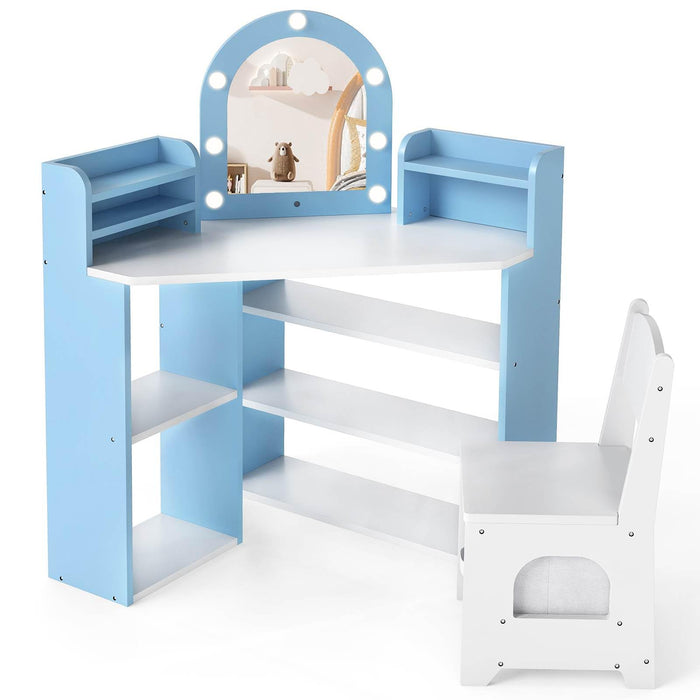 Corner Kids Vanity with Lights and 3 Storage