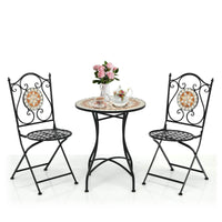 3 Piece Patio Bistro Set, Mosaic Pattern Metal Dining Set