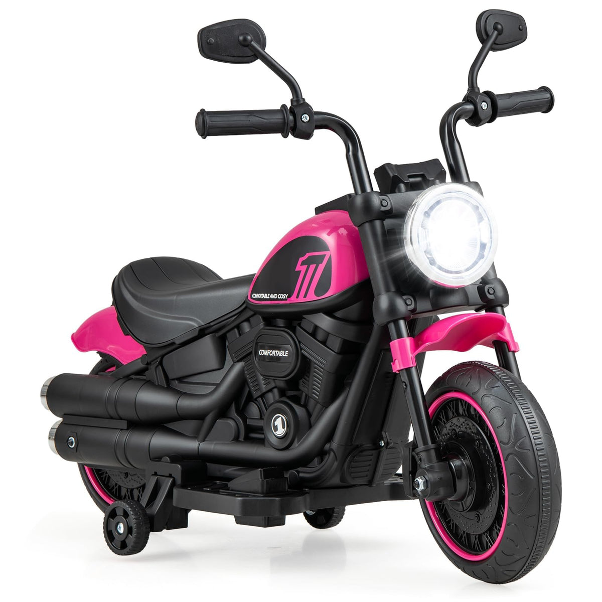 Kids Electric Motorcycle with Training Wheels & LED Headlights
