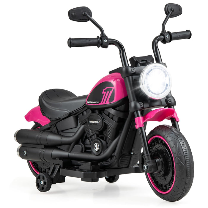 Kids Electric Motorcycle with Training Wheels & LED Headlights