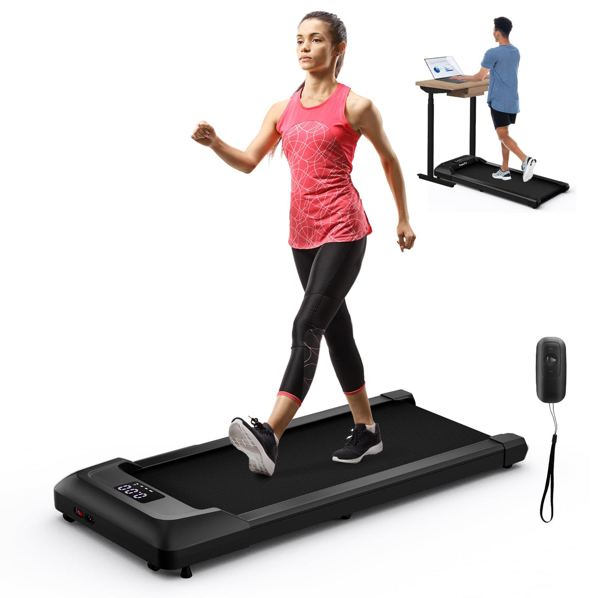 Under Desk Treadmill with 120 kg Capacity, Remote Control and LED Display