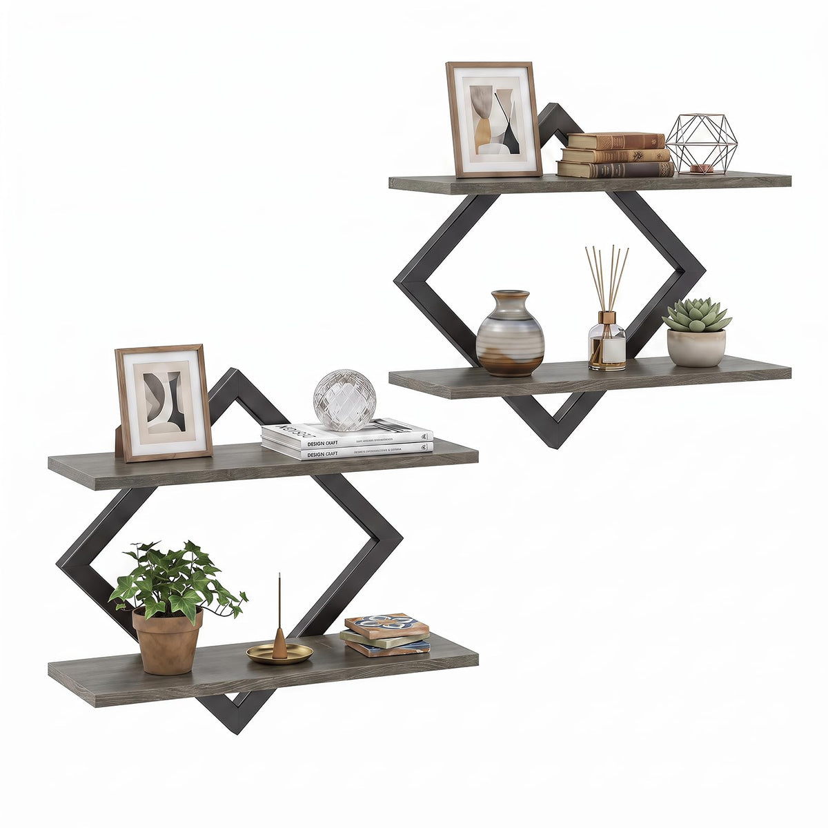 Giantex 2-Pack Diamond Shaped Floating Shelves for Wall
