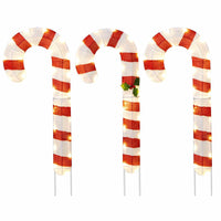 3 Pieces 80CM Pre-Lit Xmas Yard Candy Canes with 75 LED Lights