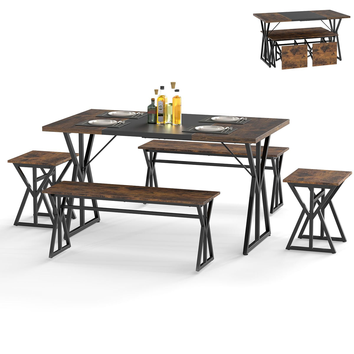 5-Piece Dining Room Set for 4-6 People Space-Saving Dinette Set with Metal Frame