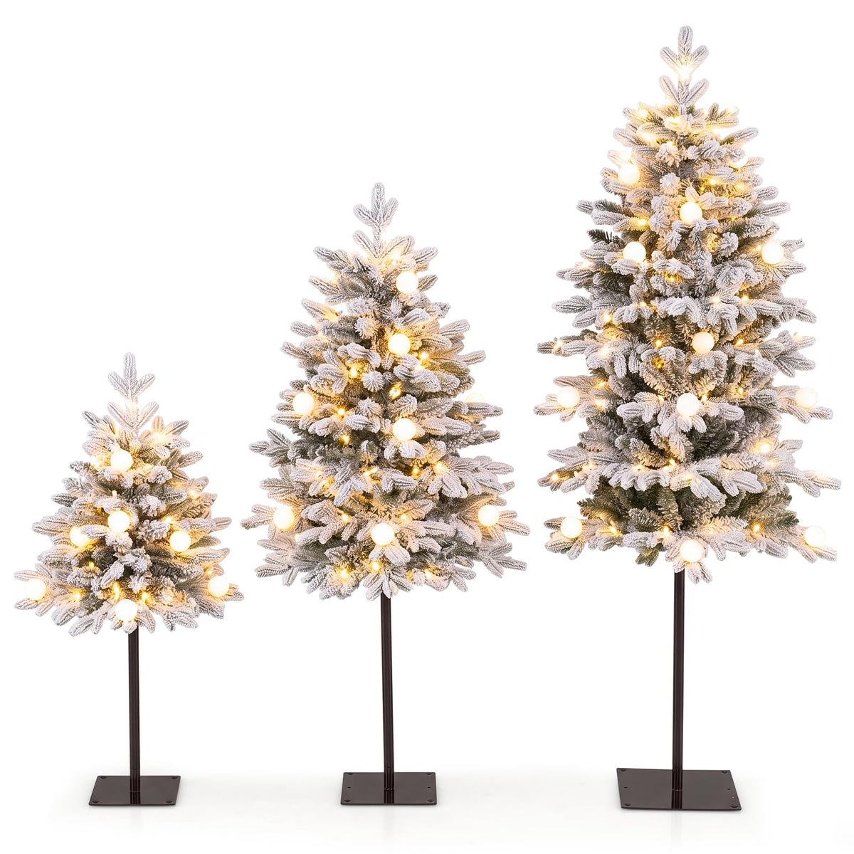 3' 4' 5' Pre-Lit Flocked Christmas Tree Set of 3, Battery Operated